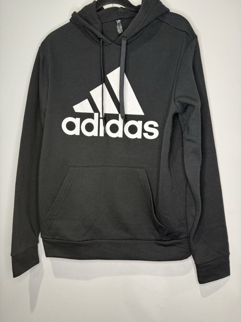 Men's Adidas Golf Black Pullover Fleece Hoodie White Large Logo Pocket Small